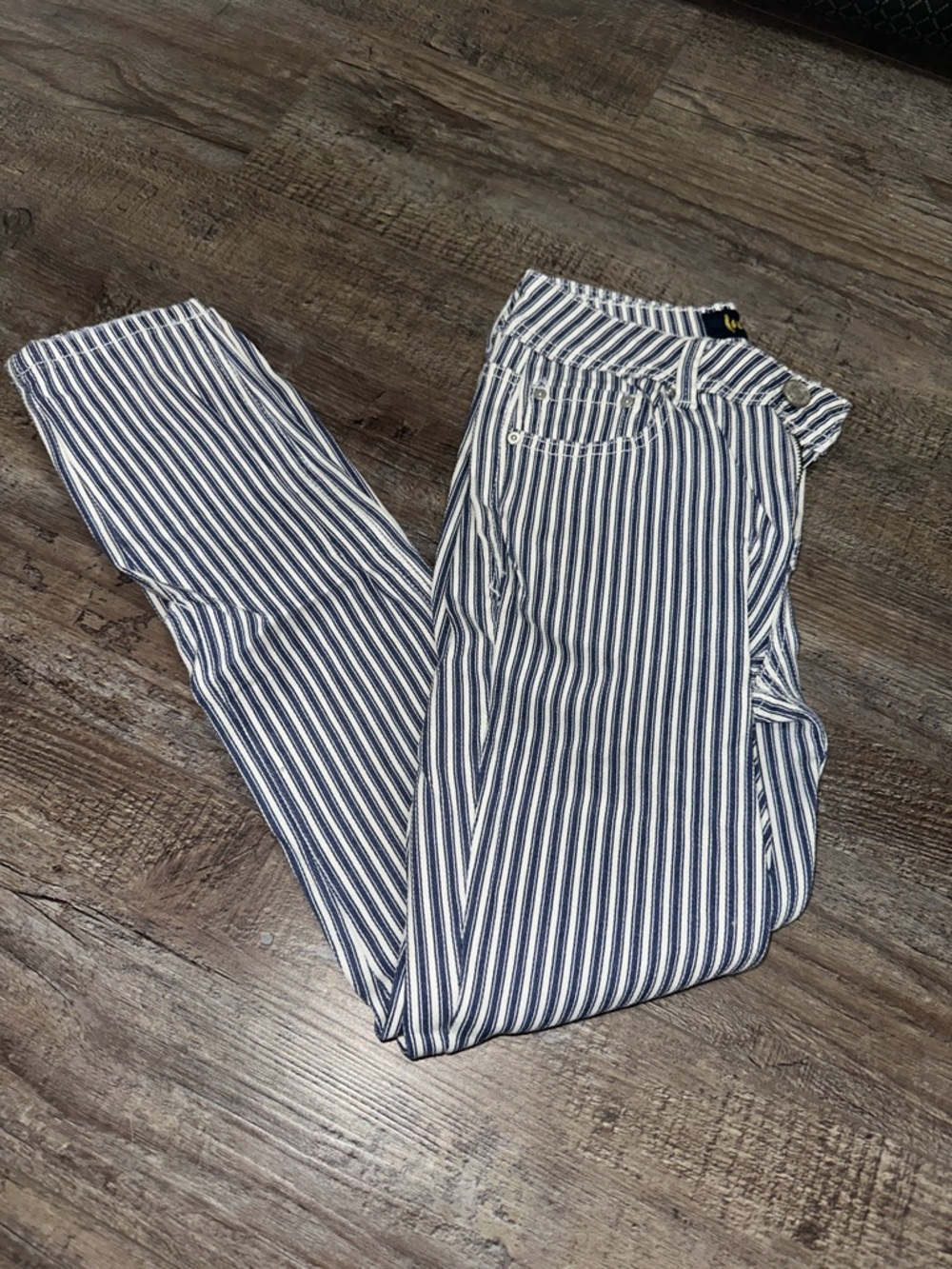 Indigo Rein Navy and White Striped Straight Leg Jeans